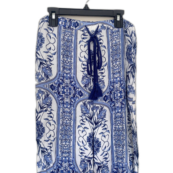 Abbeline Wide Leg Slit Beach Pants Blue Floral Boho Swim Coverup Size Small - Picture 2 of 6